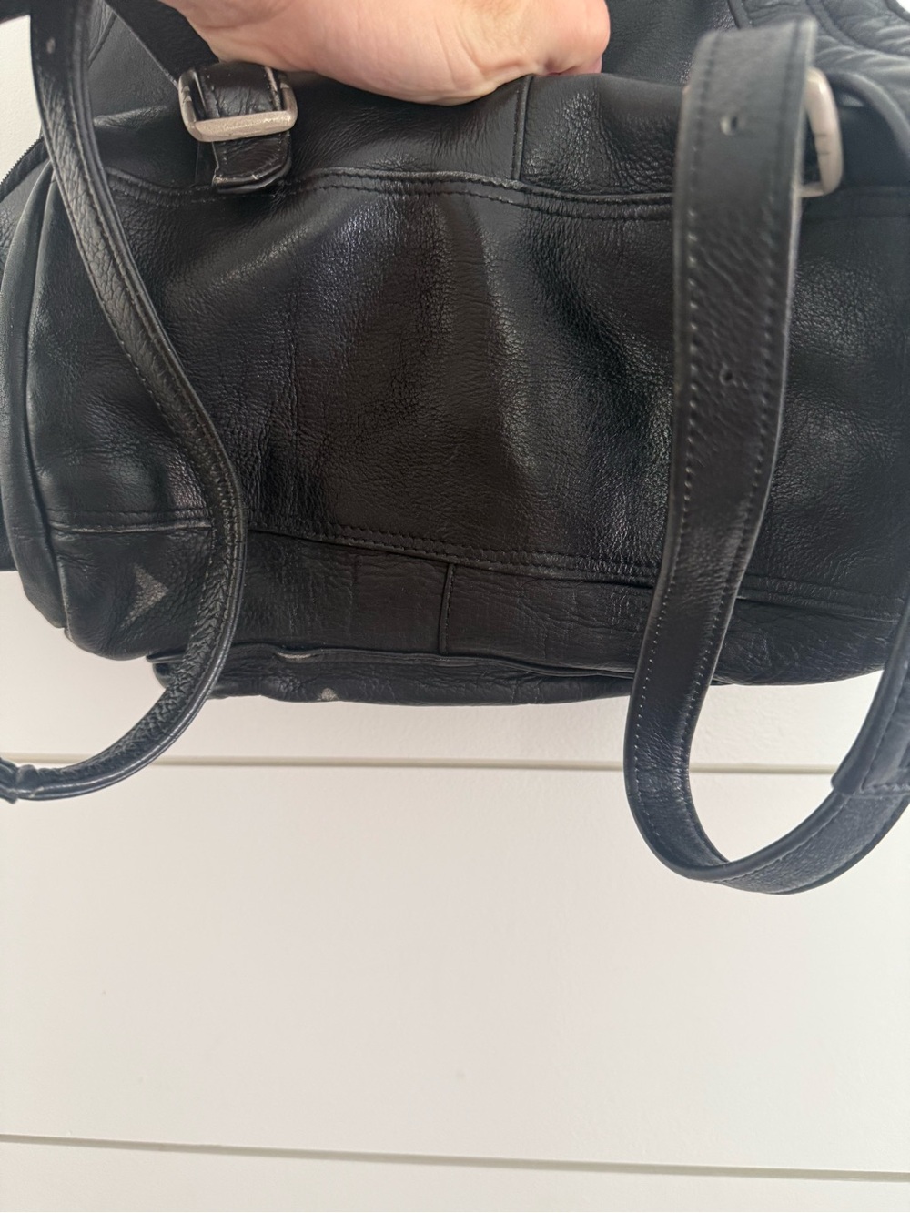 Vintage Leather Backpack Black Midsize Drawstring Pockets BuckleHeritage - Picture 9 of 16